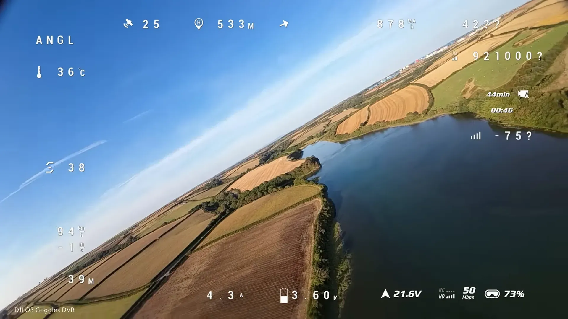 OSD on screen showing 9 minute flight