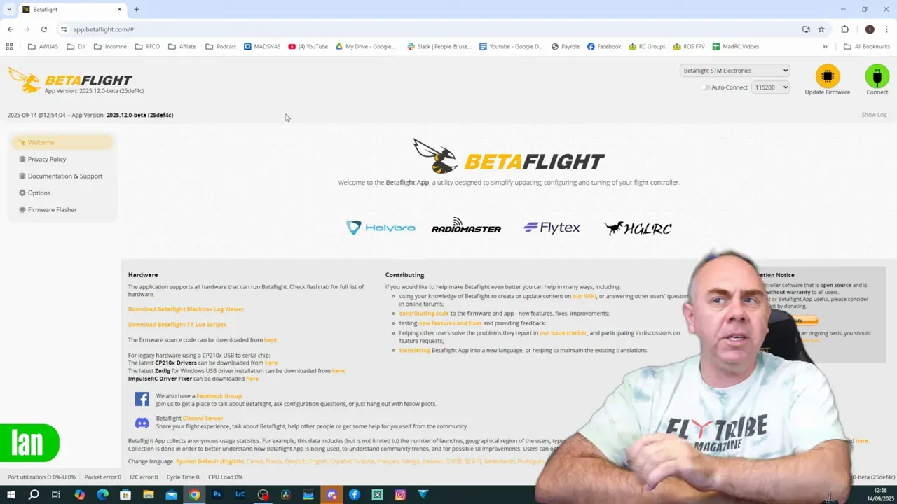 app.betaflight.com shown in a browser