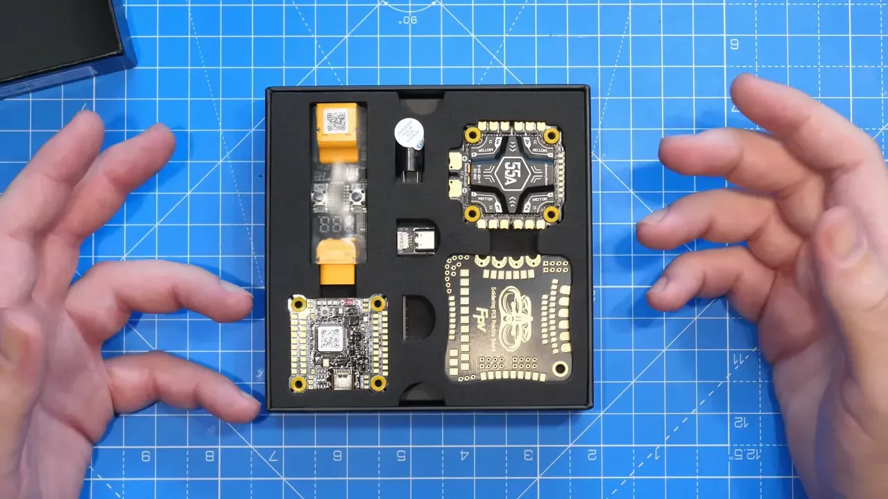 Contents of the kit including practice board and external buzzer