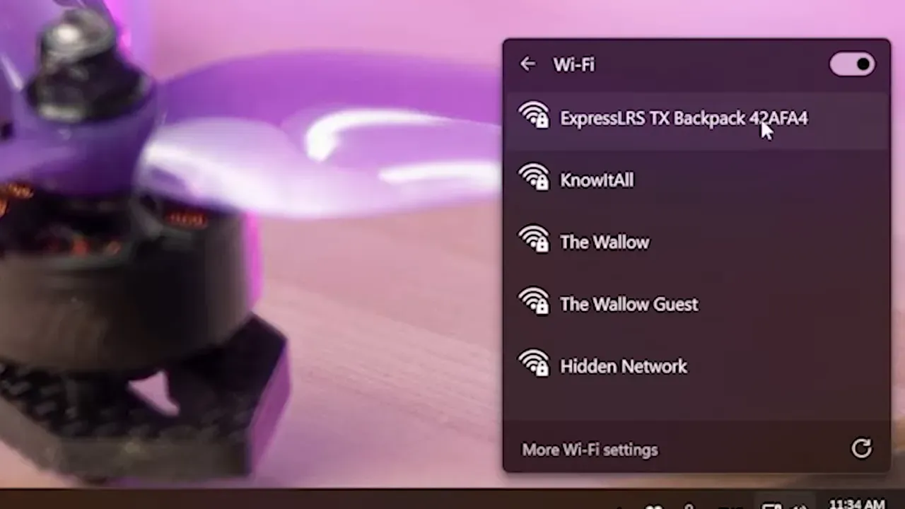 Wi‑Fi SSID from ELRS backpack on computer