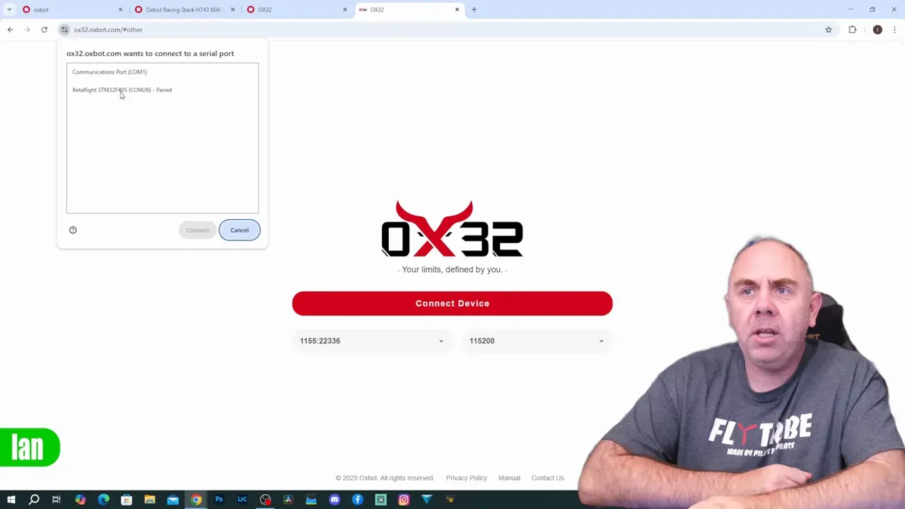 OX32 web configurator showing settings