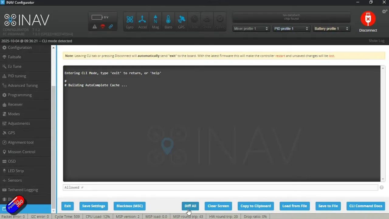 Backing up settings from CLI using diff all and dump