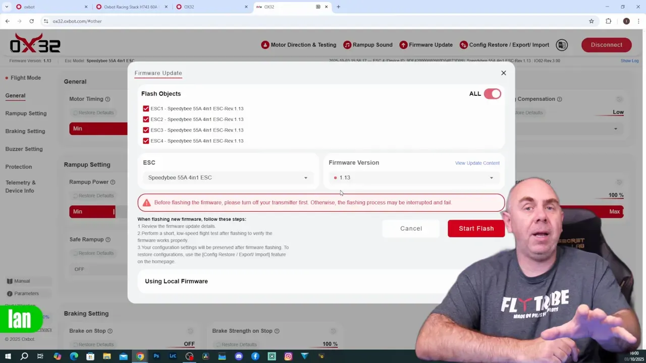 OX32 firmware update options in configurator