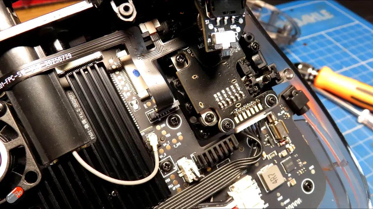 Internal shot of the PA01 showing flat ribbon cables and internal assembly