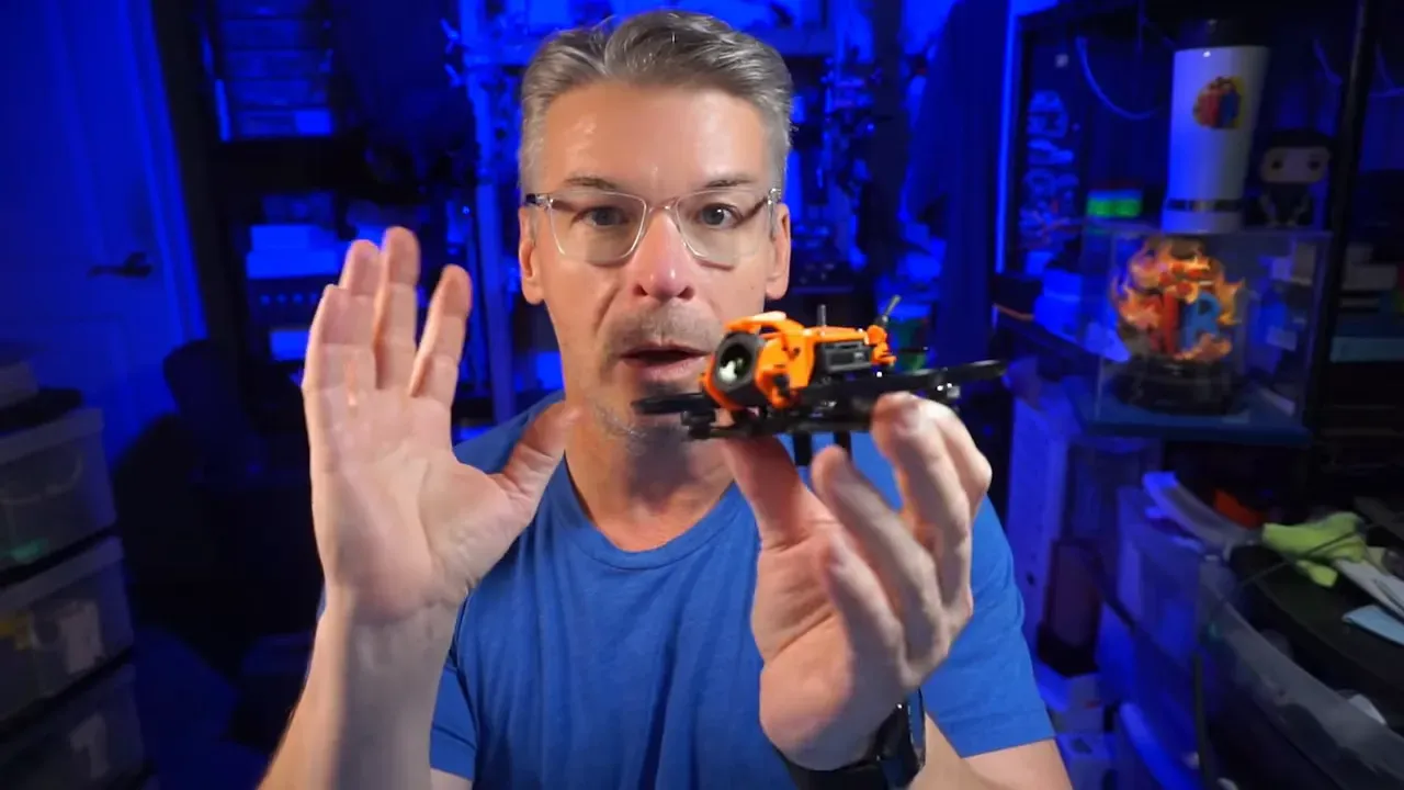 DarkStar16 hovering near the ground with leaves falling