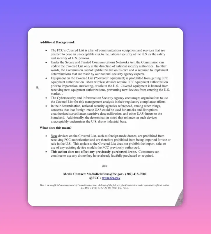 Centered screenshot of FCC DA25-1086 page with presenter visible on the right