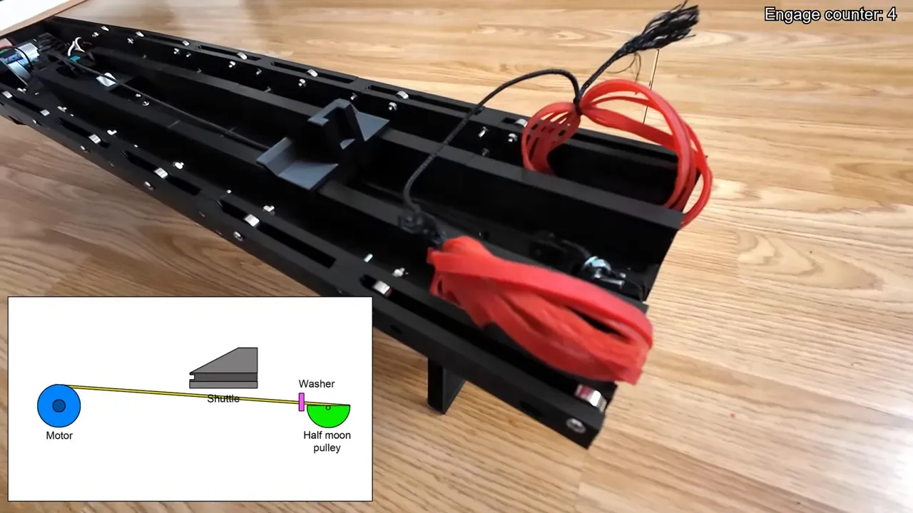 Drone Slinger V2 launcher showing twelve elastic bands, shuttle and rails