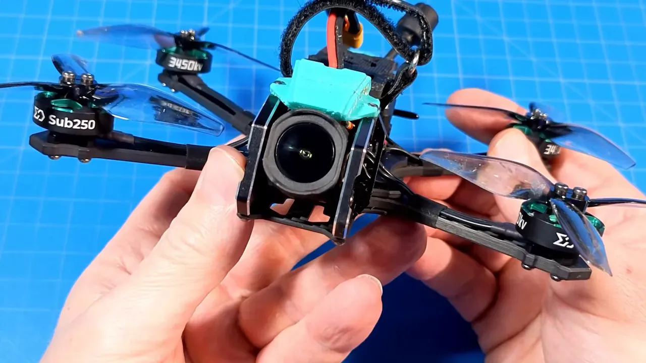 OasisFly35 clear front shot showing camera lens, tilt mount and propellers