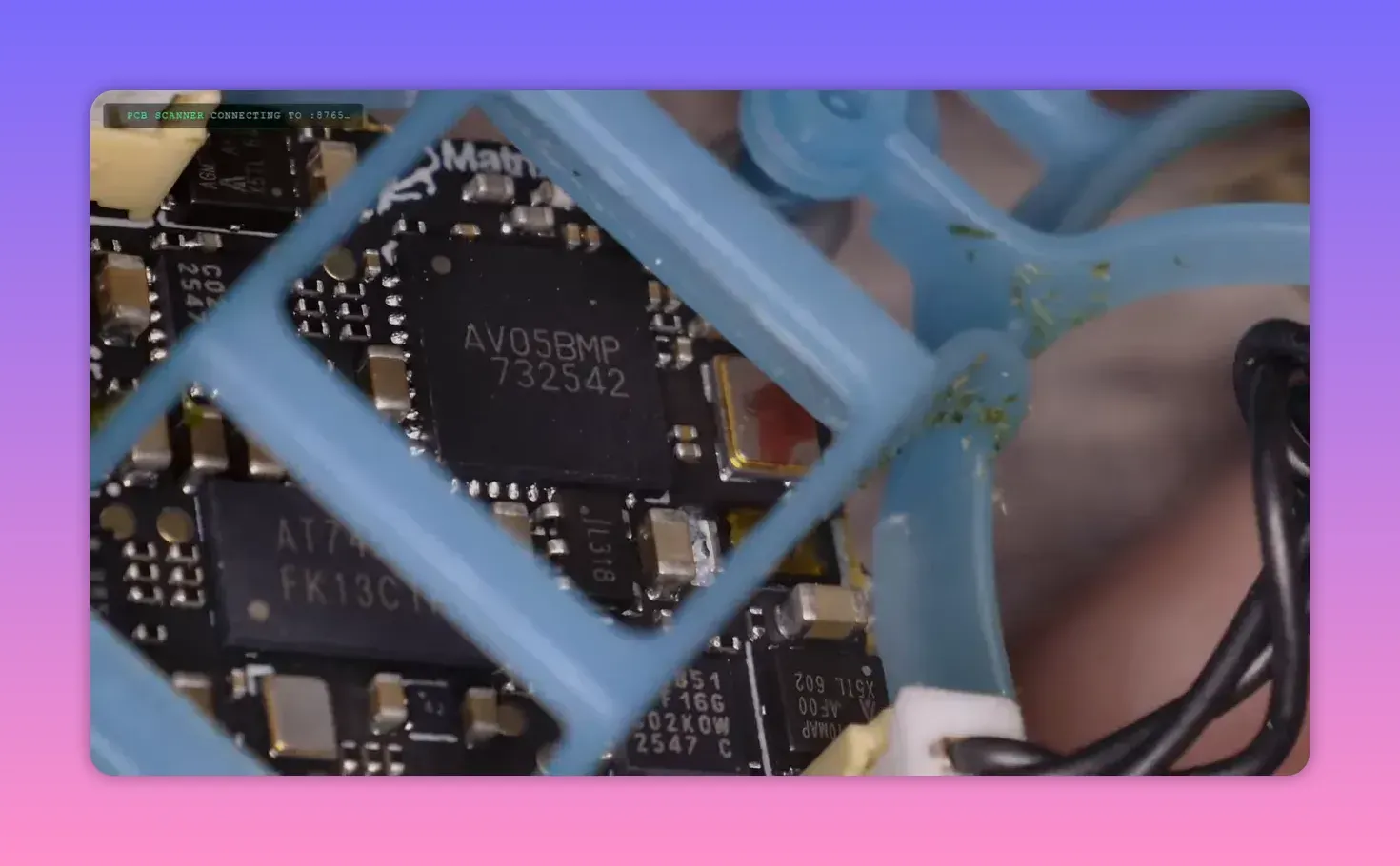 Clear close-up of the BetaFPV Air65 II VTX or OSD chip area on the flight electronics board