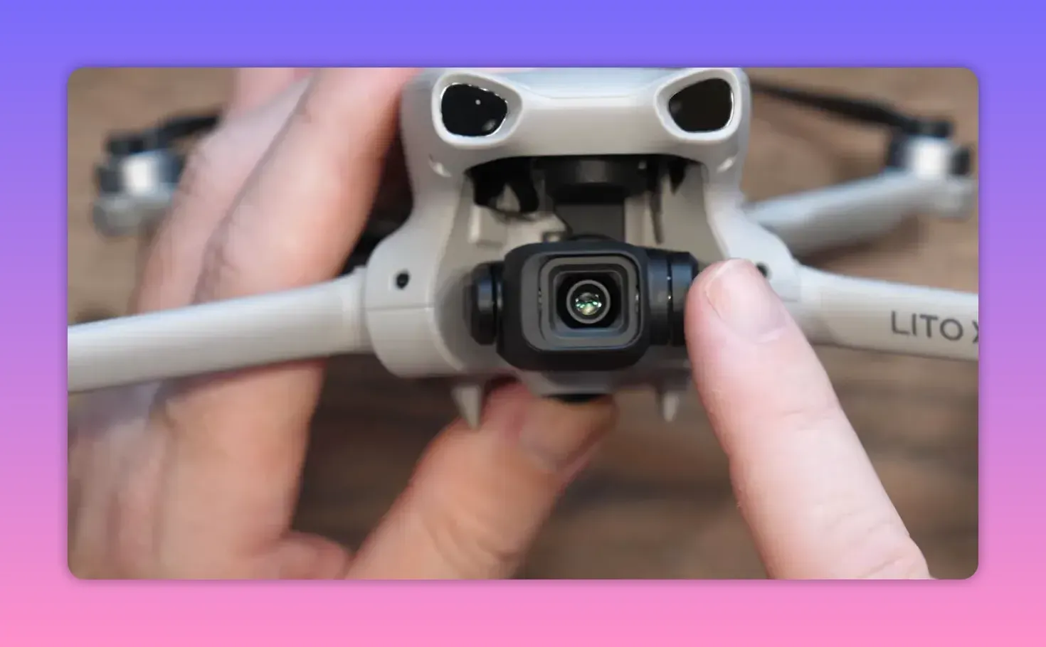 DJI Lito X1 front camera module close-up with three-axis gimbal housing