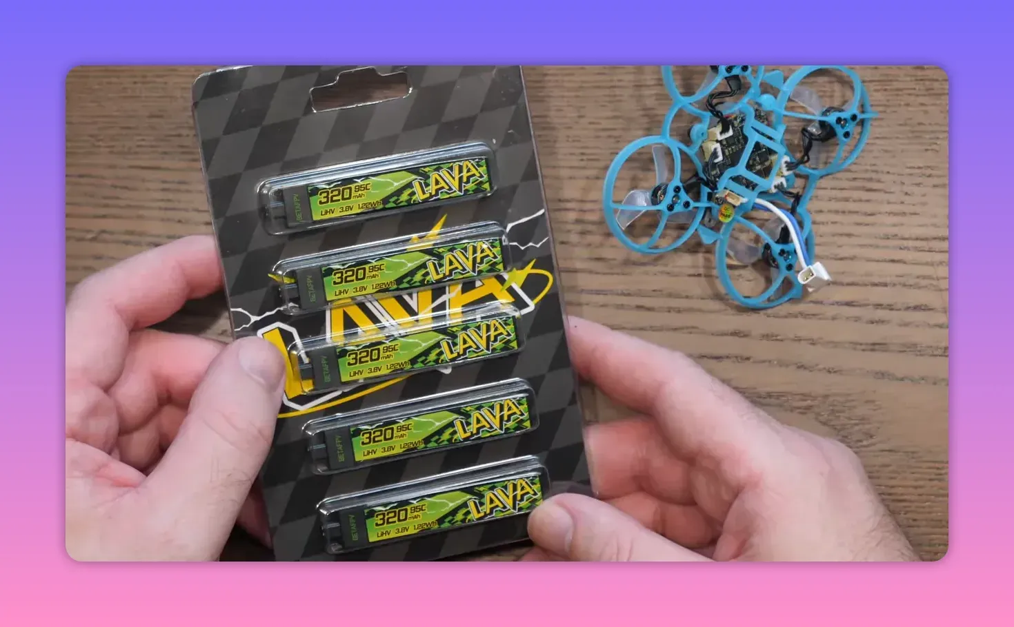 Included Lava 1S LiHV 320mAh 95C battery packs for the BetaFPV Air65 II