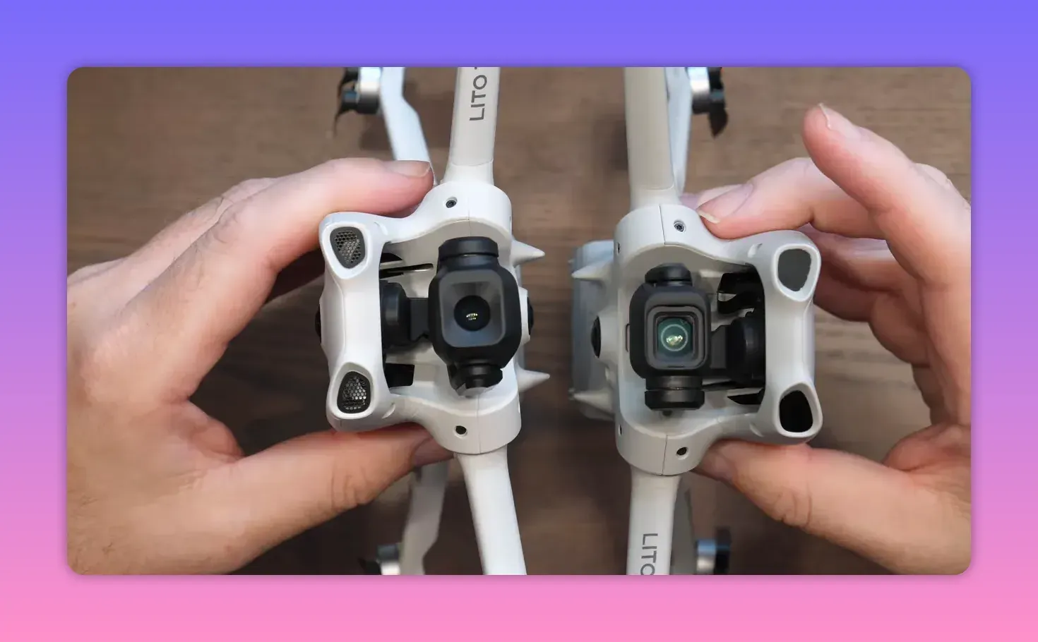 DJI Lito X1 and Lito X1 folded drone front camera and sensing modules shown side by side