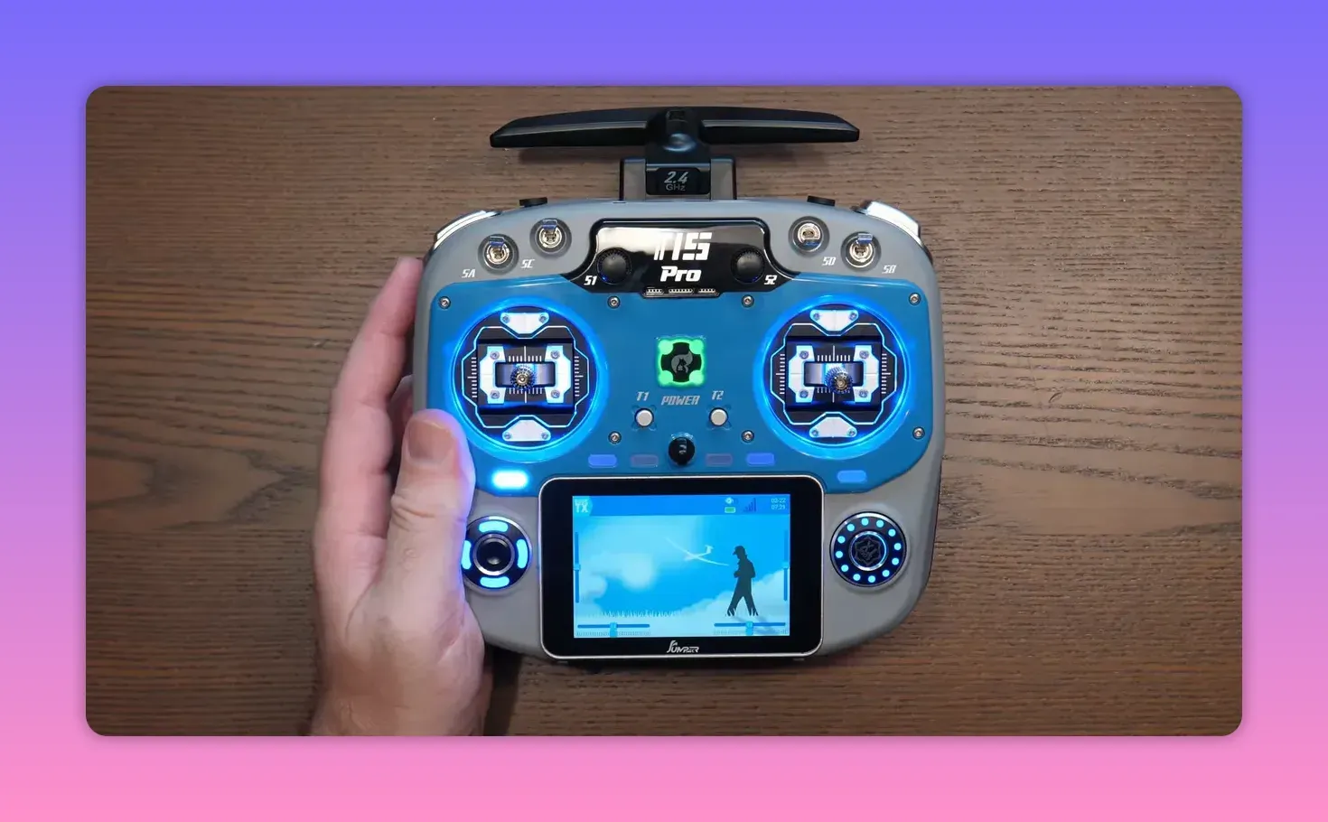 Jumper T15 Pro transmitter front with 2.4GHz marking above the touchscreen