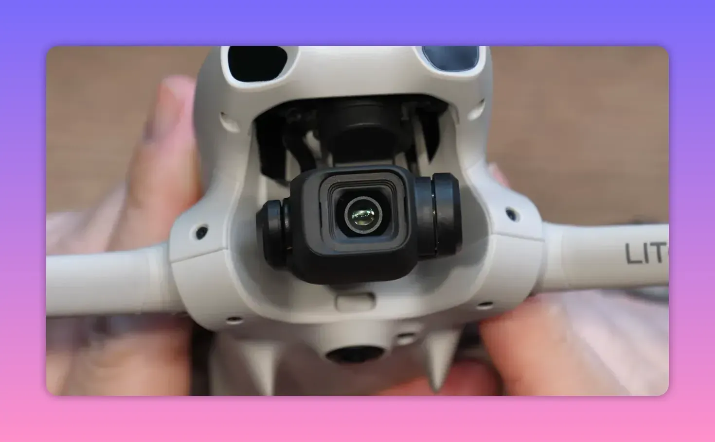 Close-up of the DJI Lito X1 front sensor module on the gimbal housing