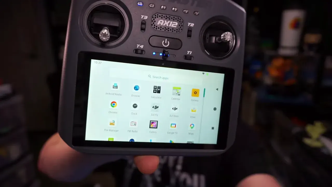 RadioMaster AX12 tablet showing the Android home screen with app icons