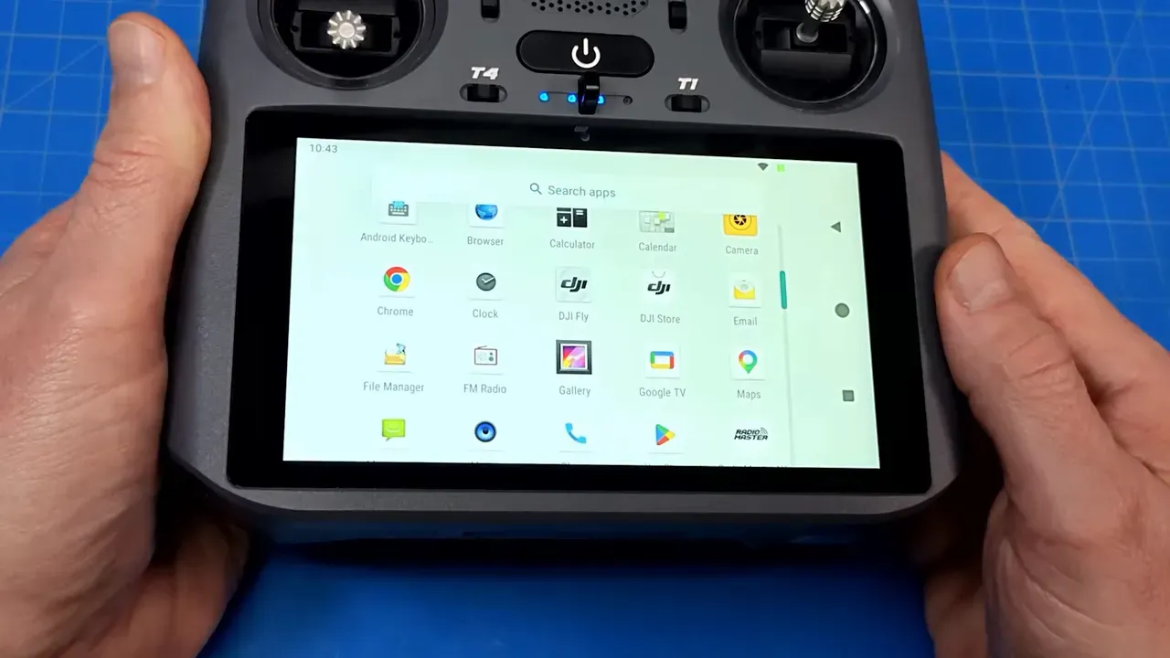 RadioMaster AX12 Android tablet home screen on the transmitter