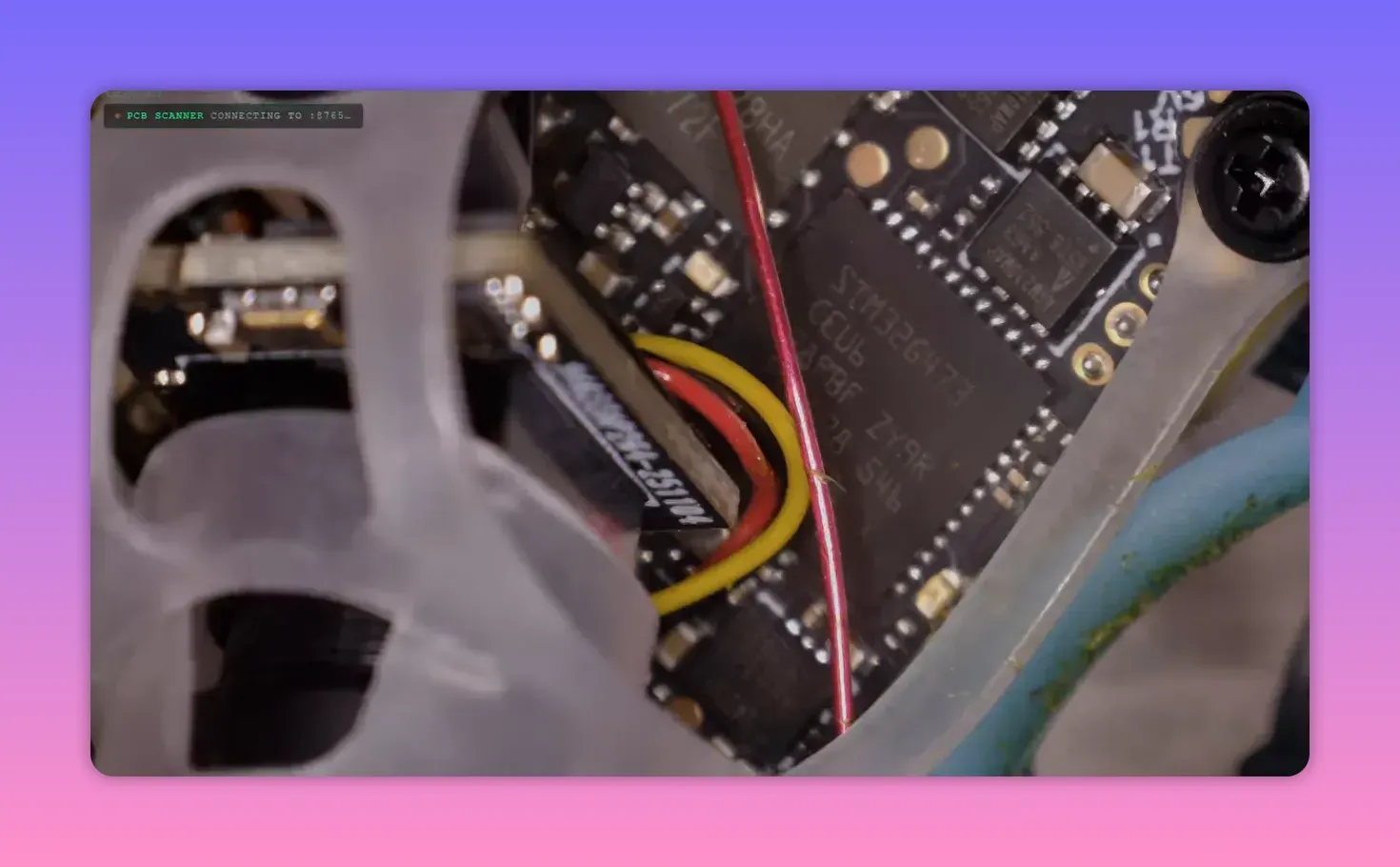PCB scan view of the BetaFPV Air65 II electronics showing wiring and component layout