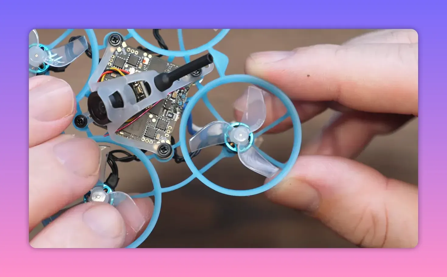 BetaFPV Air65 II freestyle whoop close-up showing camera area and wiring