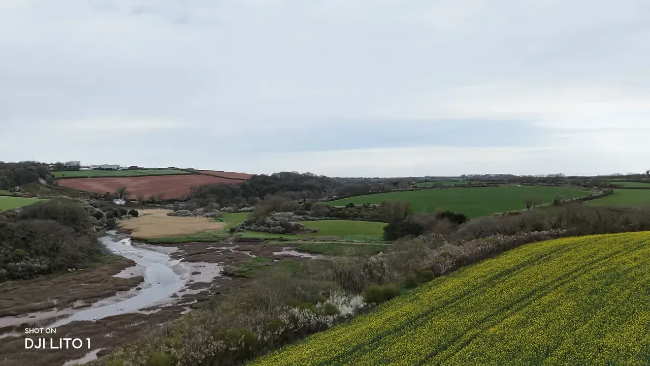 DJI Lito 1 aerial view of a river valley and farmland