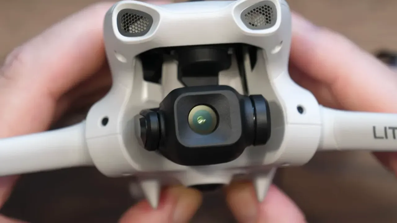 Close-up of DJI Lito 1 obstacle sensing camera module on the drone body