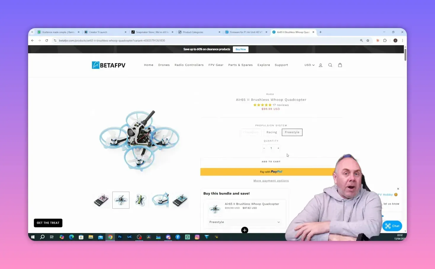 BetaFPV Air65 II Freestyle product page with $99.99 USD price highlighted