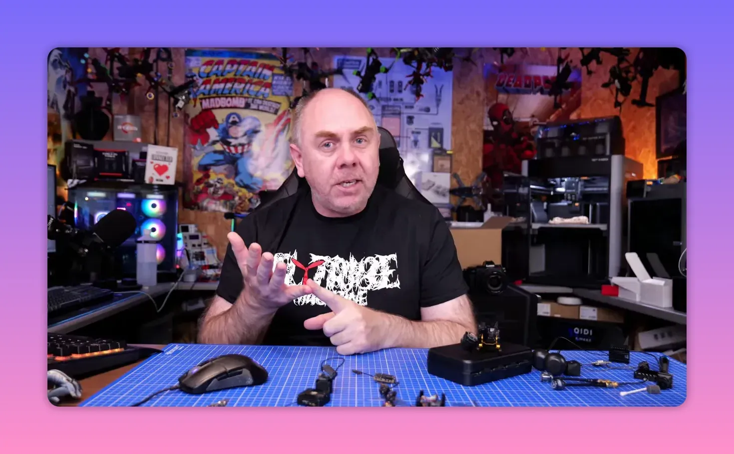 Presenter gesturing while outlining steps to troubleshoot DJI O4 Pro gyro issue