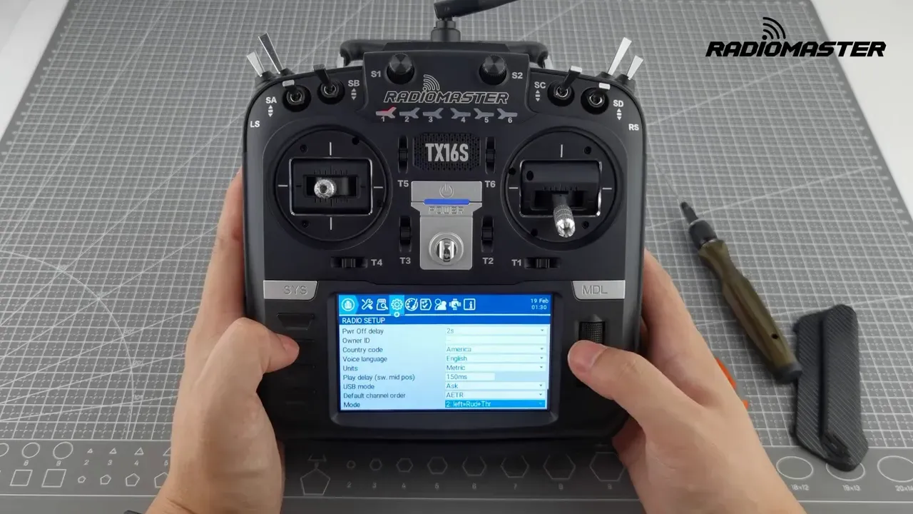 TX16S screen showing the Radio Setup menu with mode options