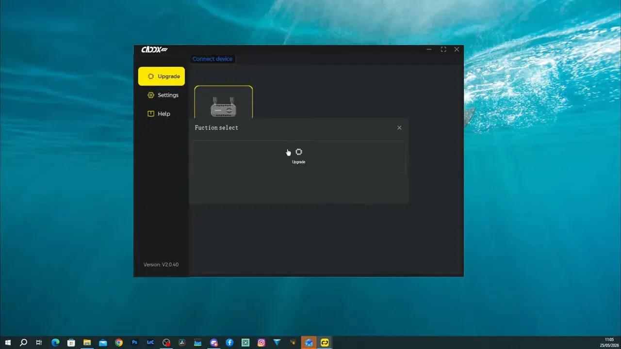Caddx upgrade tool window showing firmware update interface on a desktop