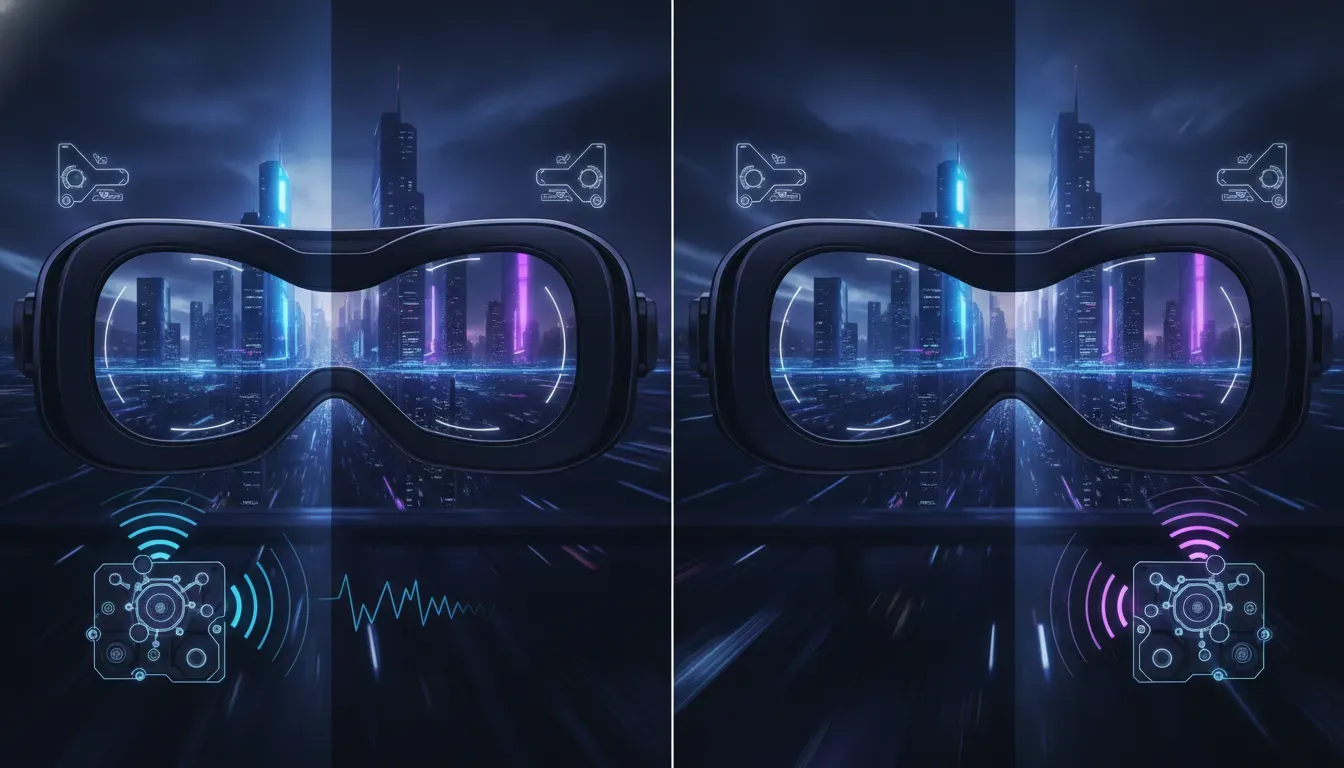 Digital FPV goggles view concept showing smoother 100fps-like gameplay with a stable wireless link, illustrated without text.