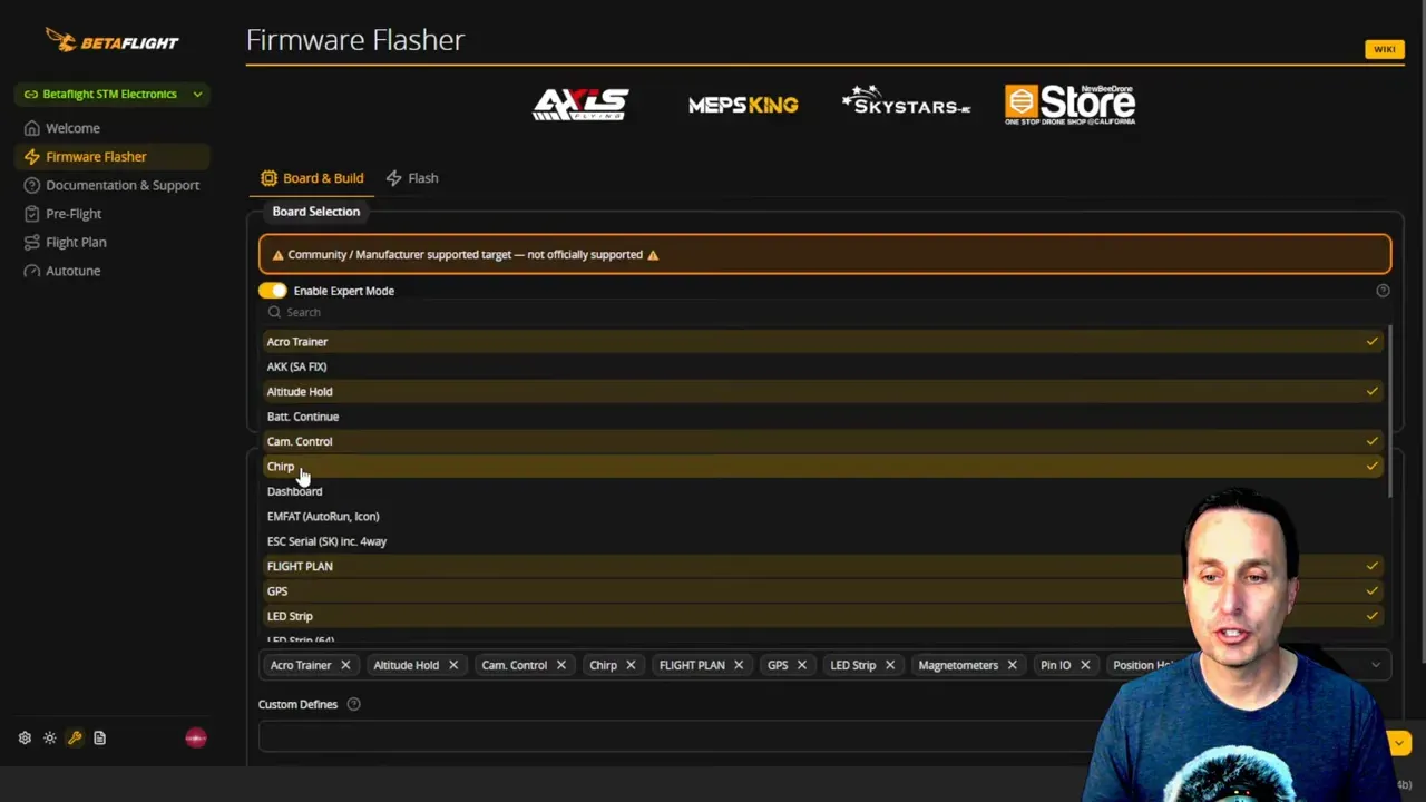Betaflight Firmware Flasher board selection with Chirp enabled