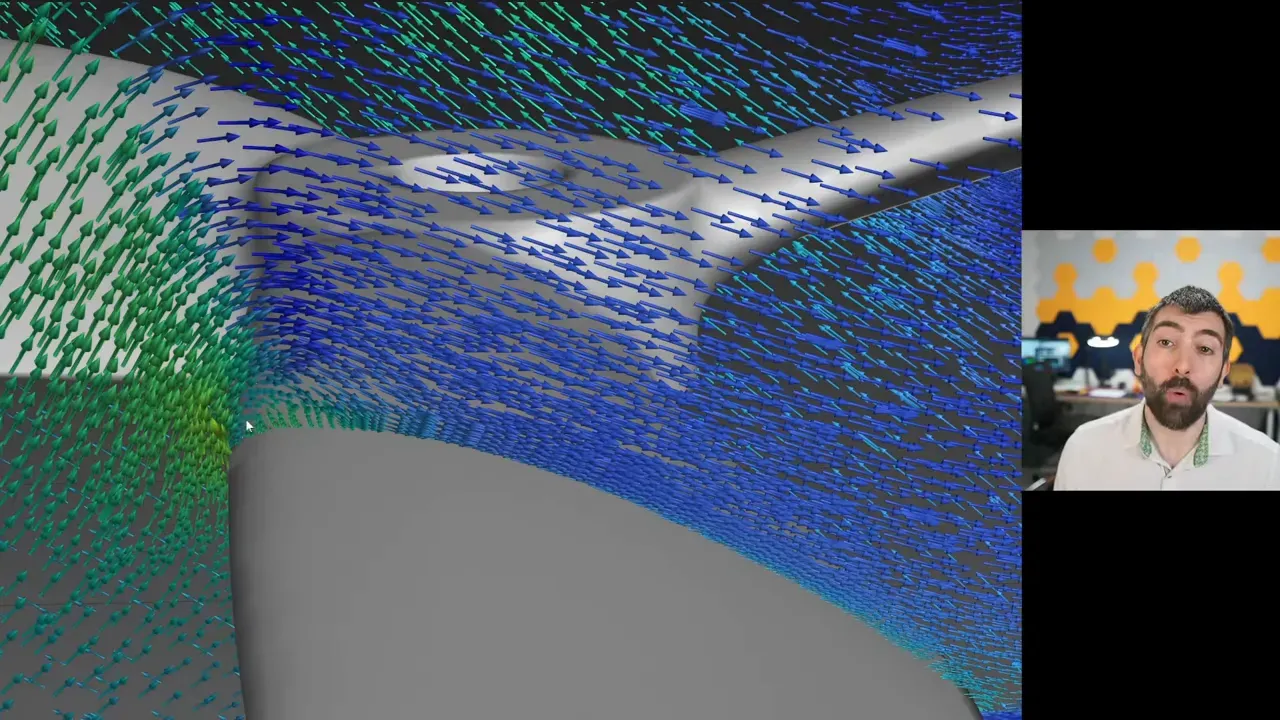 CFD close-up showing airflow reattaching over the top surface of a propeller blade