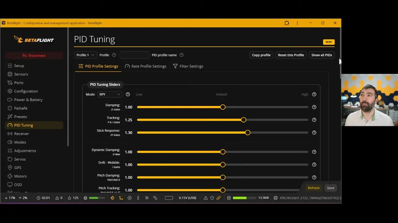 Betaflight motors settings screen showing dynamic idle controls