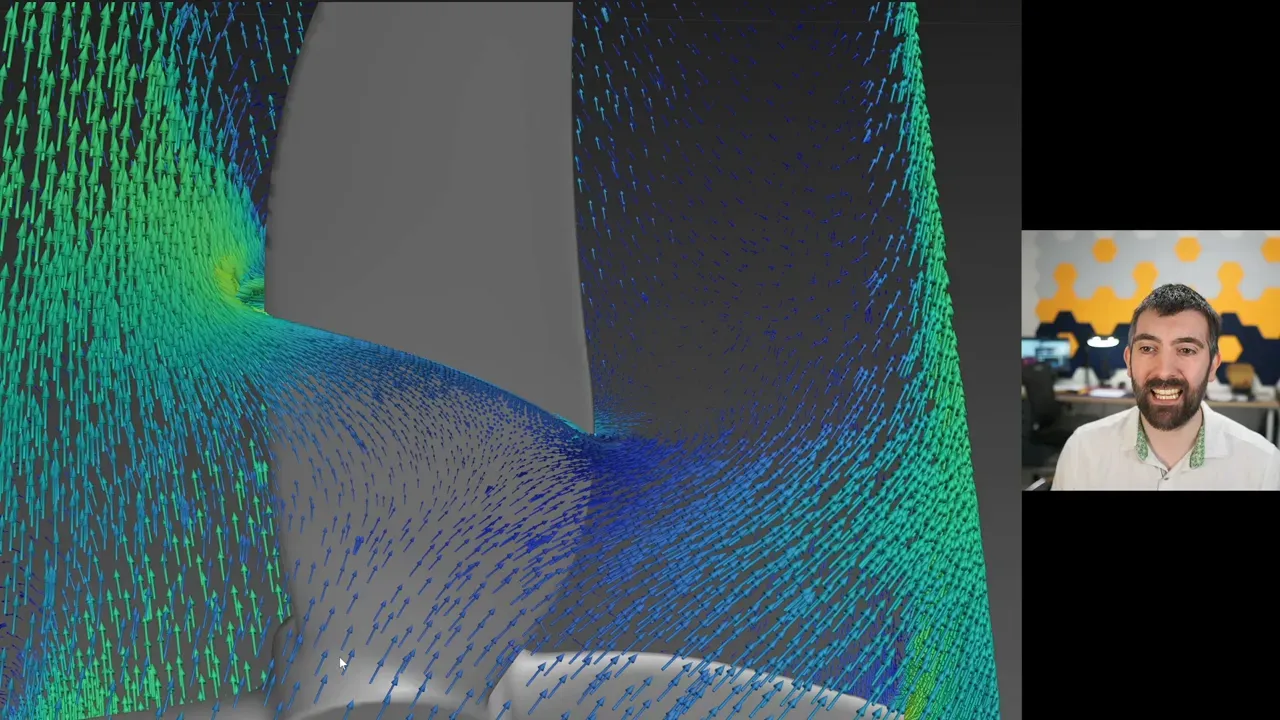 CFD view of propeller in reverse flow with swirling airflow region near the blade root