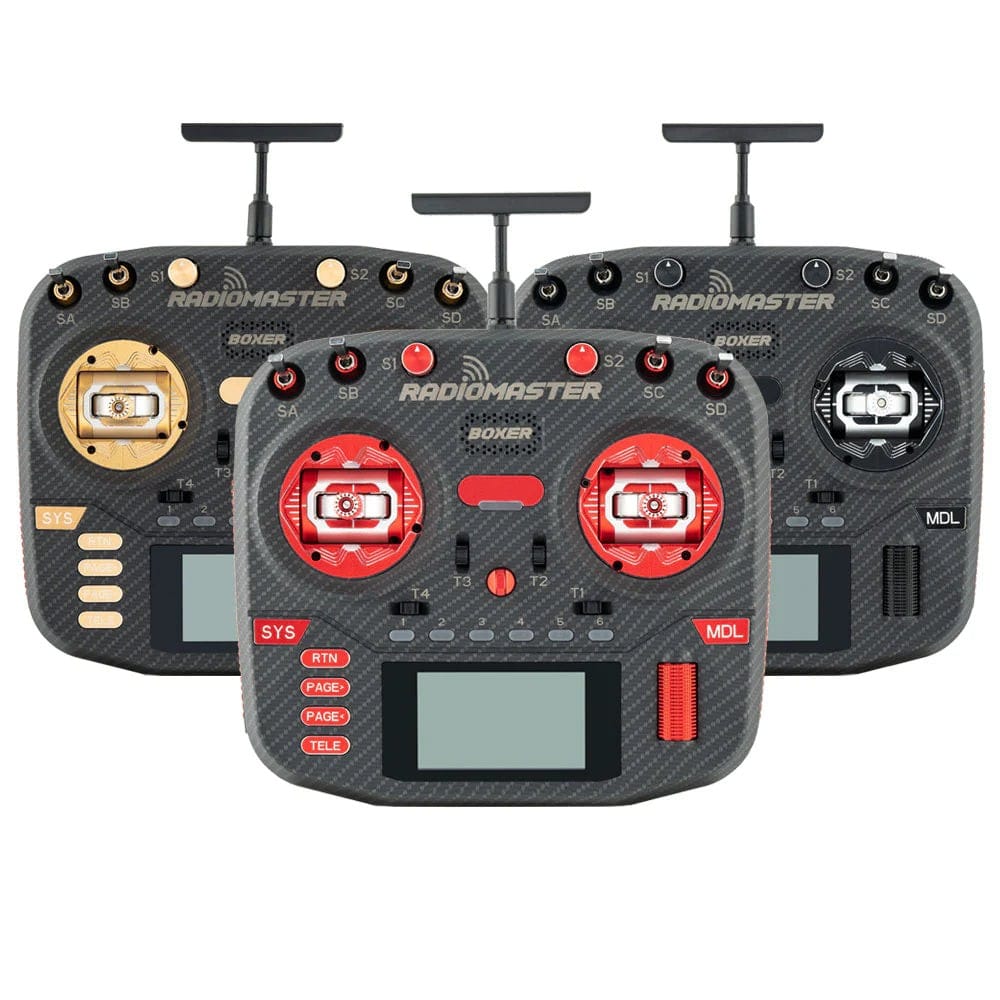 RadioMaster Boxer Max ELRS radio controller in black, red and gold