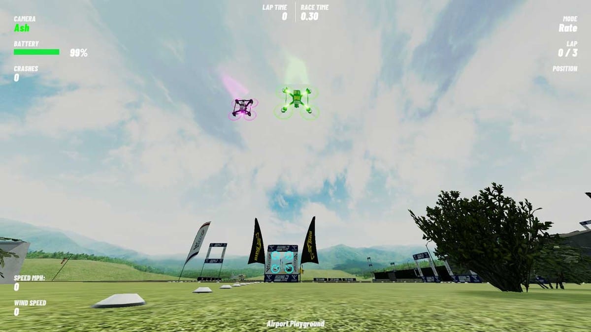VelociDrone FPV racing simulator with drones on a race course