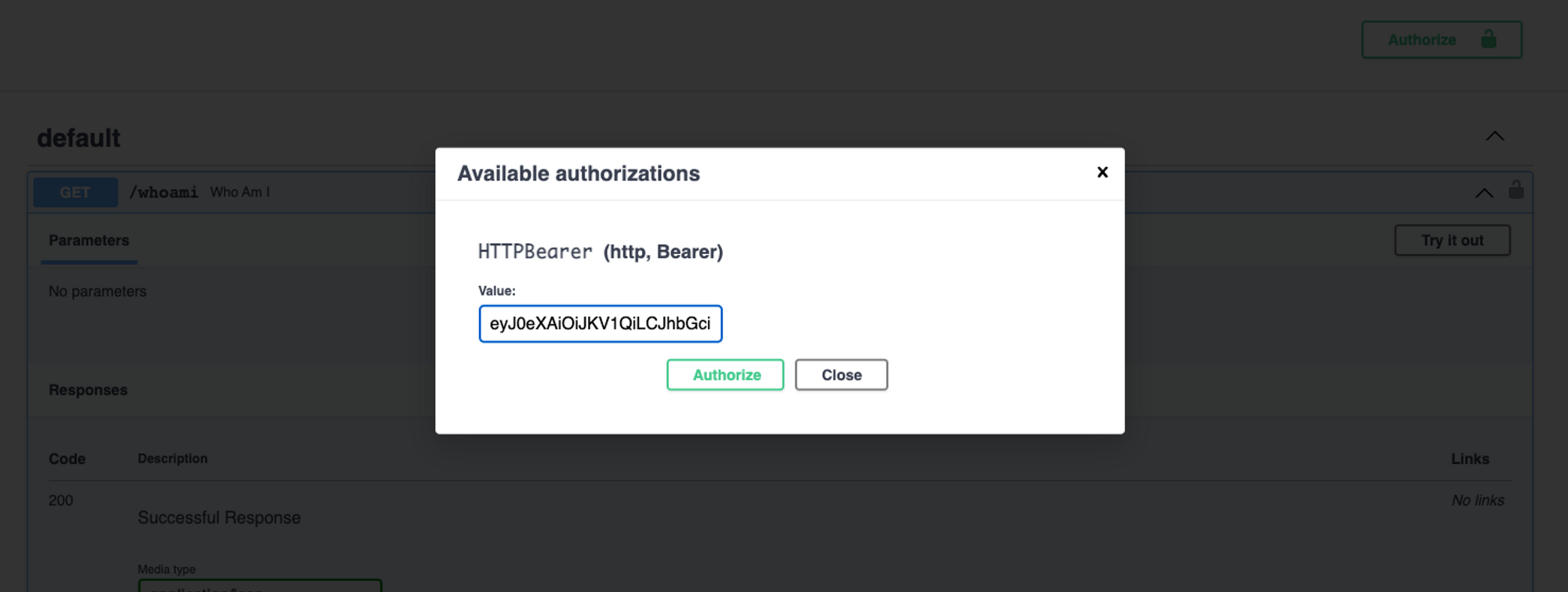 Added a test access token to FastAPI docs