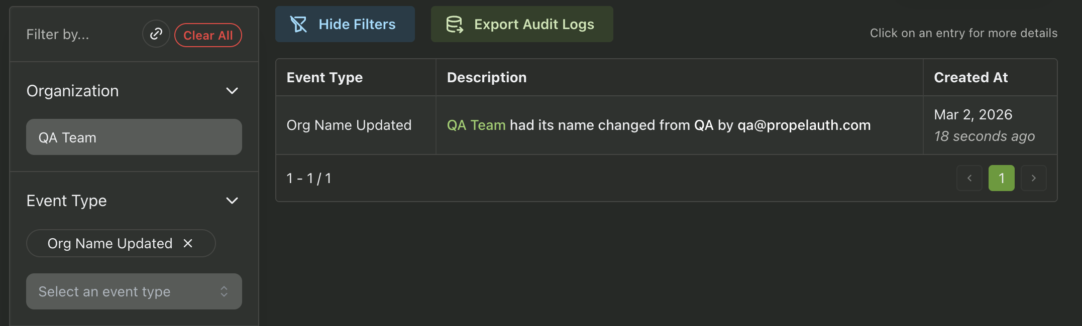 Image in article: Audit Logs in PropelAuth