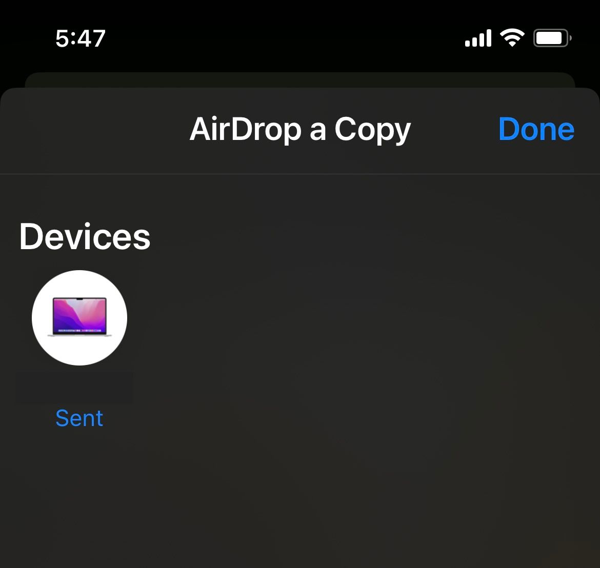 iPhone AirDrop devices screen sent