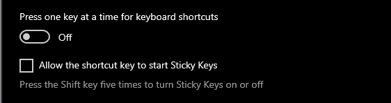 Windows 10 Sticky Keys option