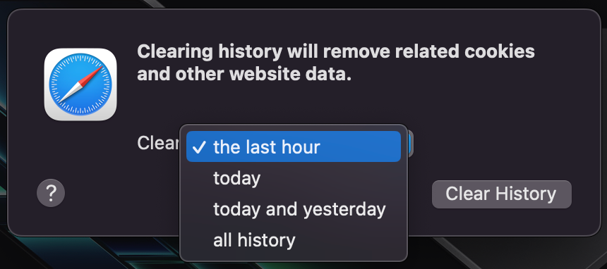 Clear history for a selected length of time in Safari