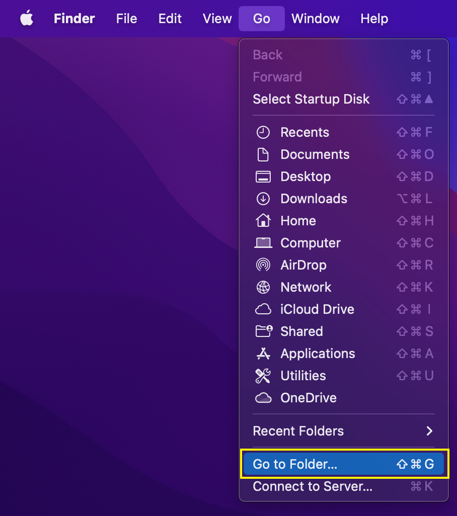 Finder menu Go to Folder option