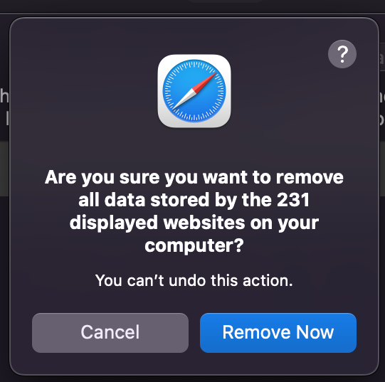 Safari Remove All warning