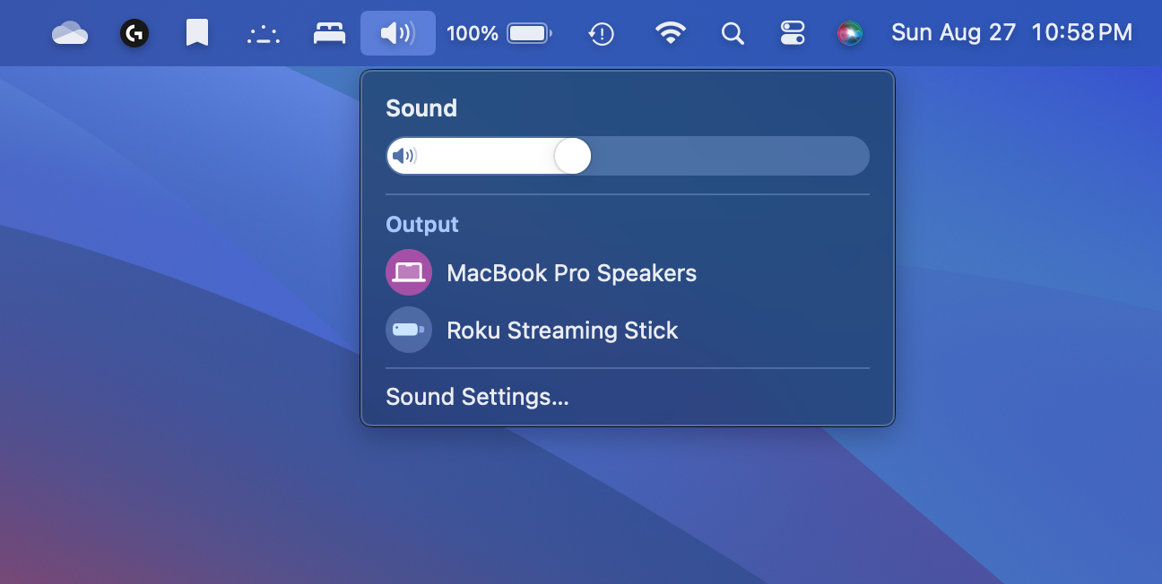 MacOS Sonoma menu bar Sound options