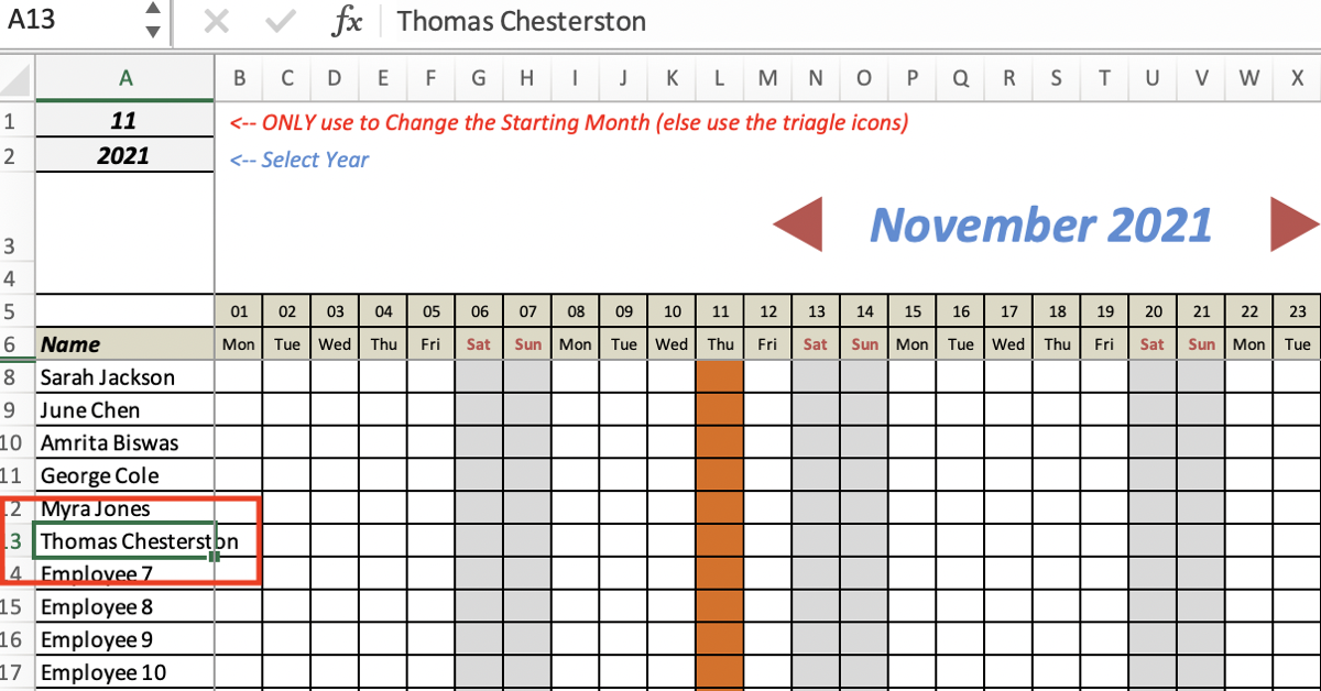 Annual Leave Planner Excel Template