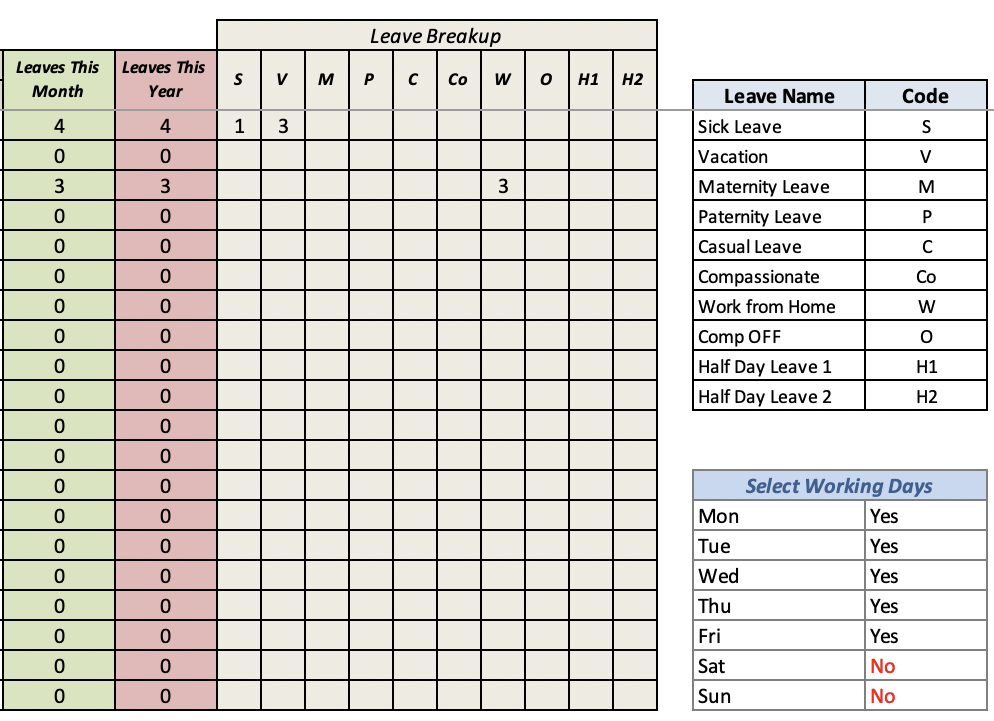 excel annual leave template