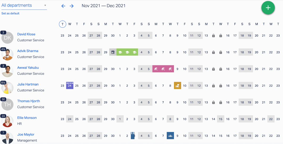 A preview of Timetastic's Wallchart for time off and absence tracking.