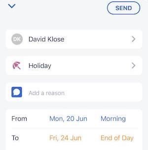 David Klose holiday request in the Timetastic mobile app