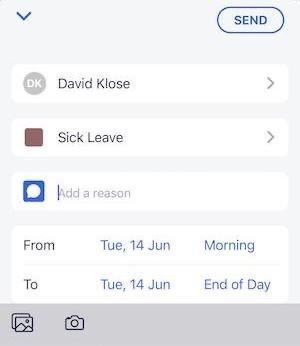 David Klose Sick Leave request in Timetastic's mobile app