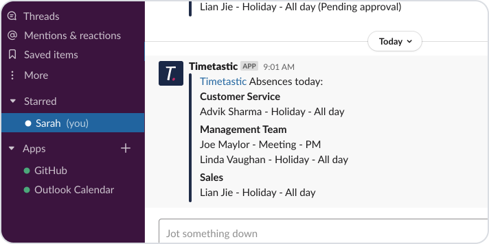 Get time off notifications sent to your Slack account