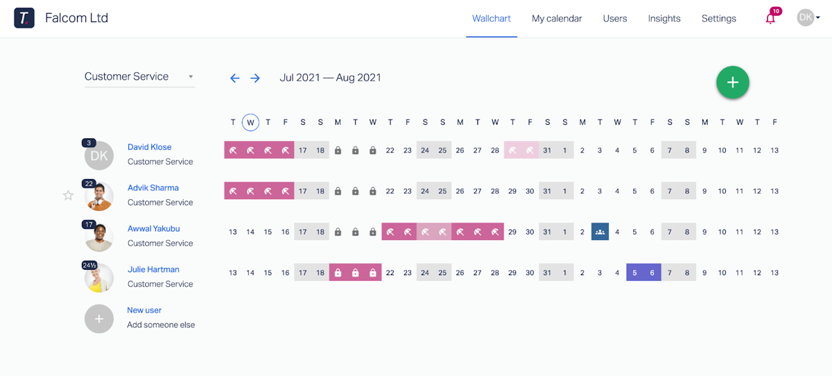 The manager view of your PTO tracker’s Wallchart